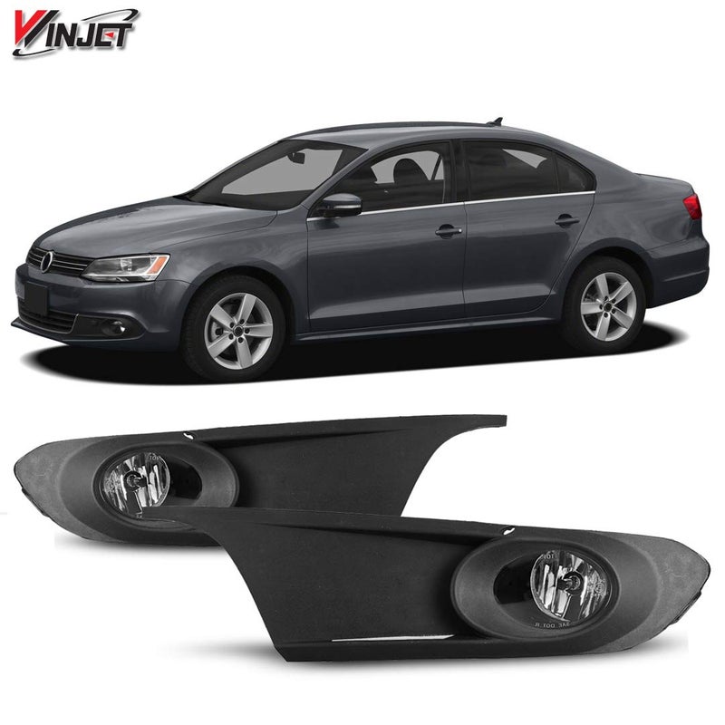 Winjet WJ30-0628-09 Fog Light Kit with Wiring Harness Switch Fuse Relay Bezels Pair Set Left & Right Driver Passenger Side OE Fitment Bulbs Included for 2011-2014 Volkswagen Jetta - Clear Lens - Image 1